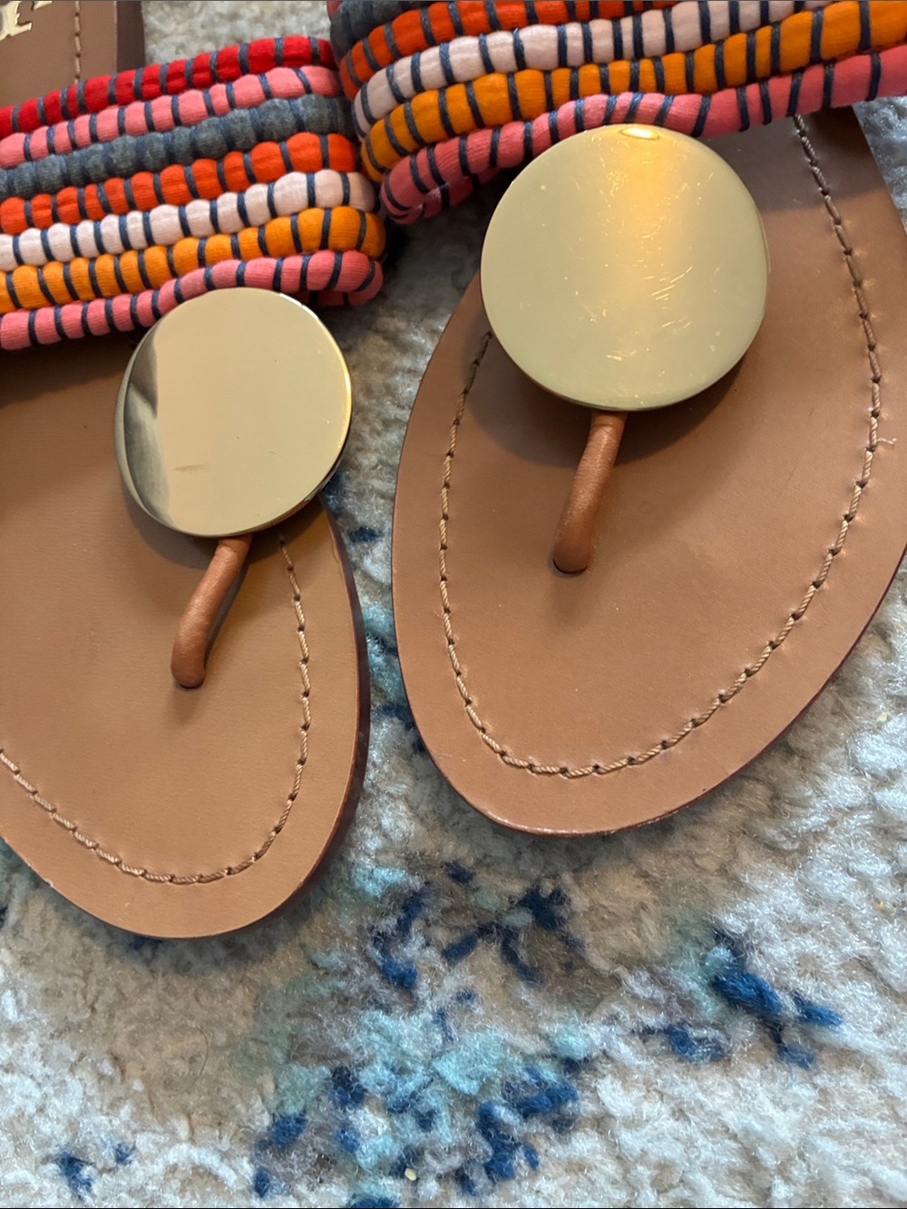 Tory Burch Multicolor Patos Multicolor Strap Tan Leather & Gold size 7 Sandals - Picture 3 of 8